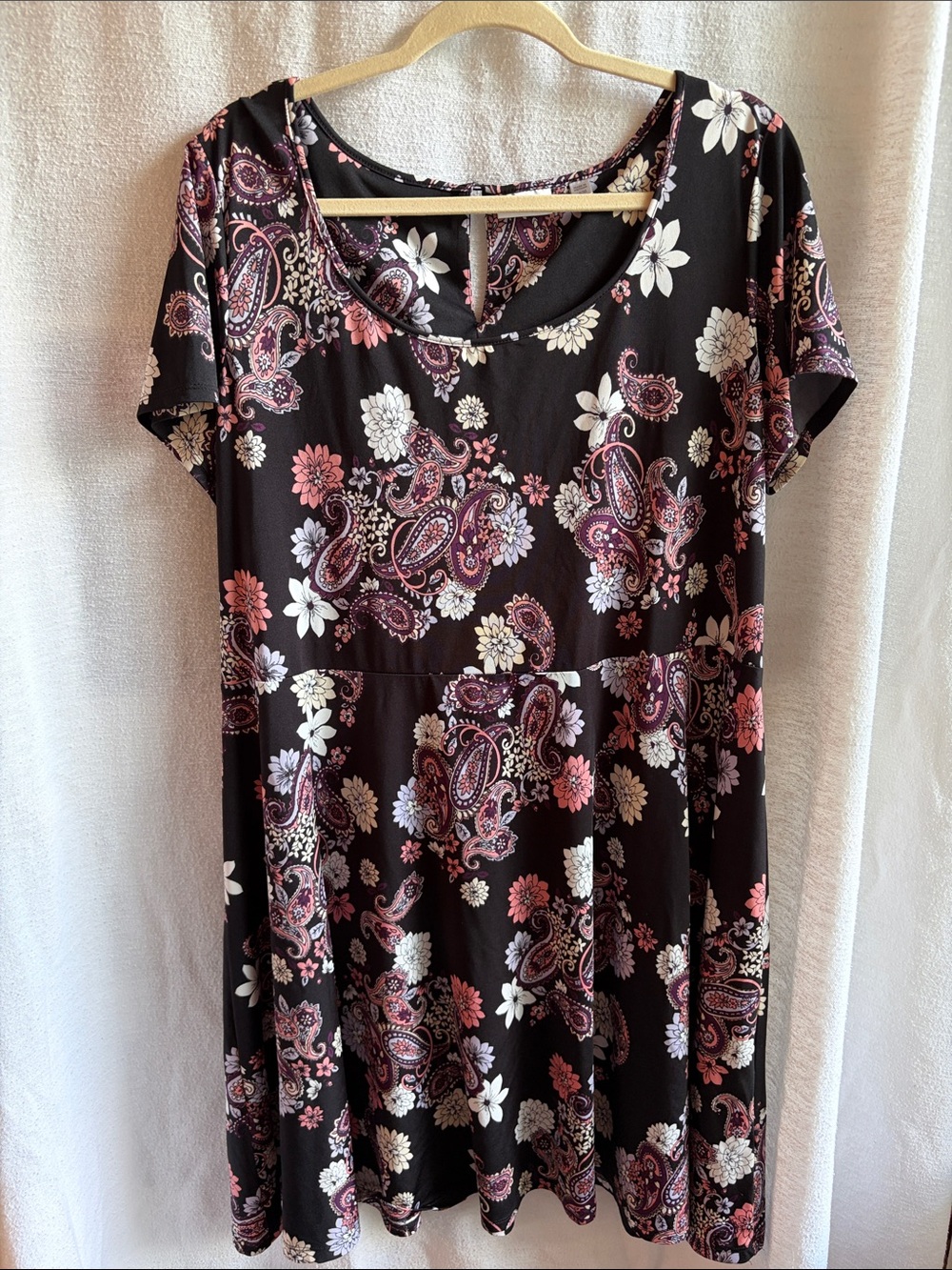 Black Floral Paisley Short Sleeve A Line Dress